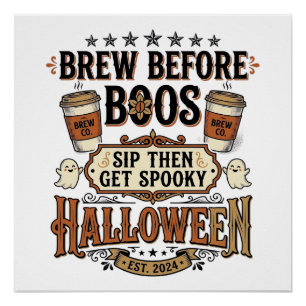 ハロウィーン コーヒーTシャツ お化けより先にコーヒーを ヴィンテージ デザイン ポスター