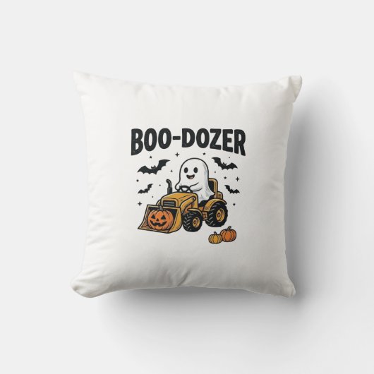 ハロウィーン ゴーストブルドーザーデザイン_1 クッション (正面)