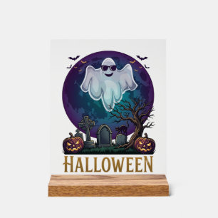 ハロウィーン ゴースト サングラス パープル ムーン 墓地_1 アクリルサイン