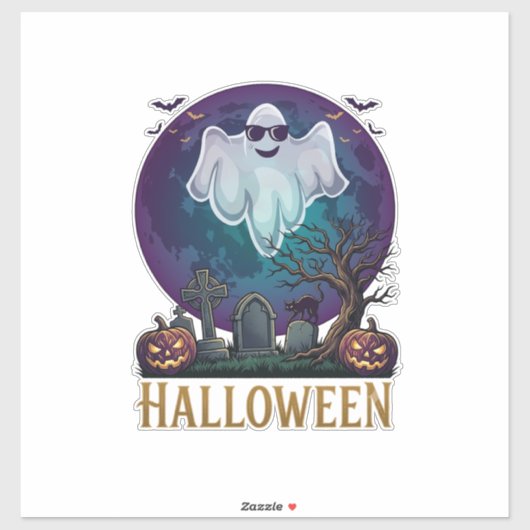 ハロウィーン ゴースト サングラス パープル ムーン 墓地_1 シール (シート)