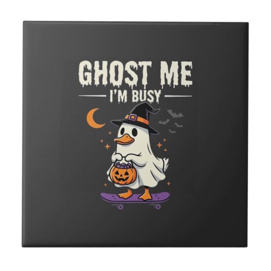 ハロウィーン ゴースト ダック スケートボード デザイン_1 タイル (正面)