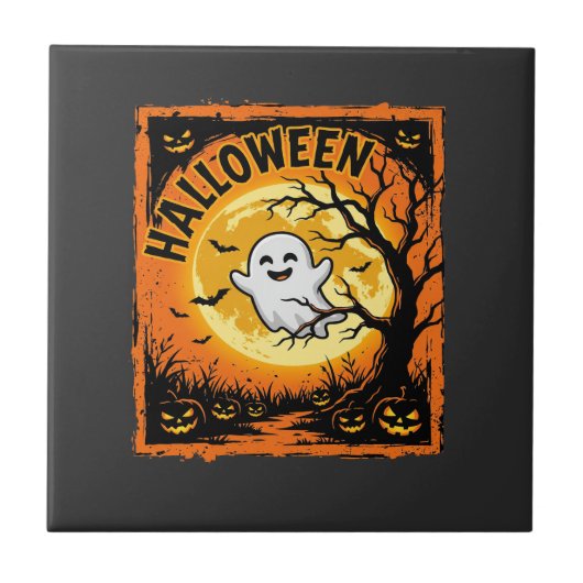 ハロウィーン ゴースト パンプキン 幽霊の木 タイル (正面)