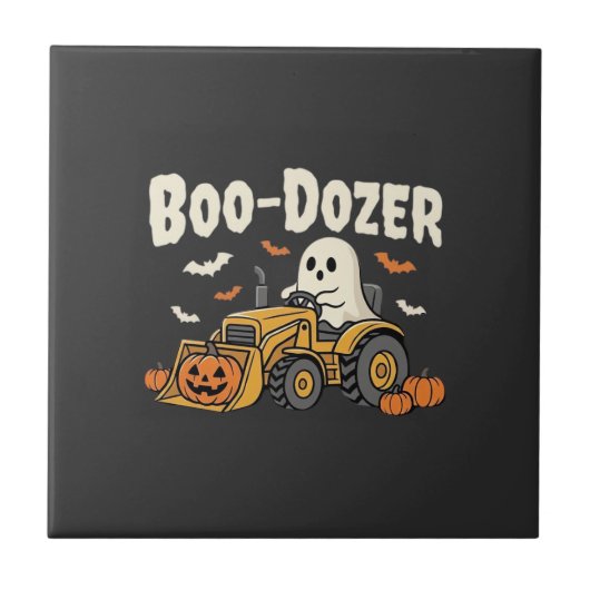 ハロウィーン ゴースト ブルドーザー デザイン_1 タイル (正面)