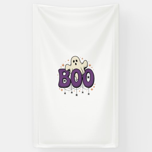 ハロウィーン ゴースト ブー おもしろ クモ ヴィンテージ_1 横断幕 (縦)