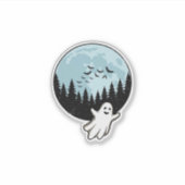 ハロウィーン ゴースト 怖い 森 月 ヴィンテージ_1 シール (正面)