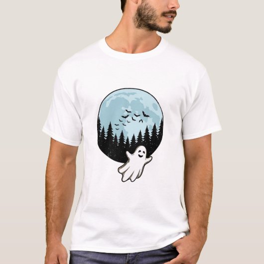 ハロウィーン ゴースト 怖い 森 月 ヴィンテージ_1 Tシャツ (正面)
