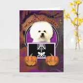 ハロウィーン – ジャストアリ不気味ル – Bichon Frise カード (黄色い花)