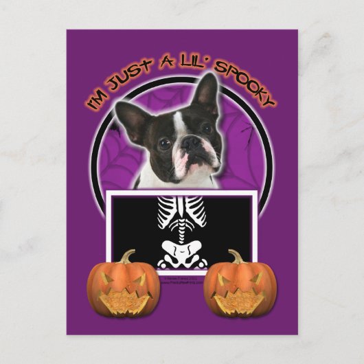 ハロウィーン – ジャストア不気味リア – Boston Terrier ポストカード (正面)