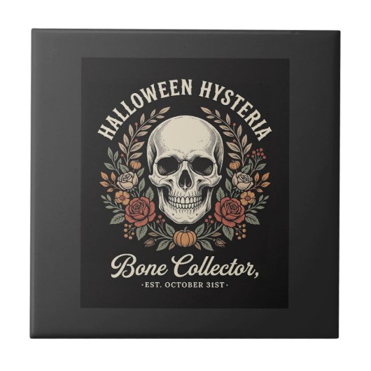 ハロウィーン スカル フローラル ボーン コレクター デザイン_1 タイル (正面)