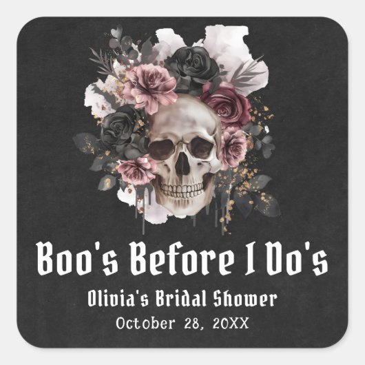 ハロウィーン スカル ブゥーズ ビフォア アイ ドゥーズ ブライズ シャワー スクエアシール (正面)