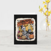 ハロウィーン_スケルトンおもしろいカボチャ待ち カード (黄色い花)
