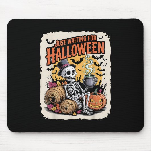 ハロウィーン_スケルトンおもしろいカボチャ待ち マウスパッド (正面)