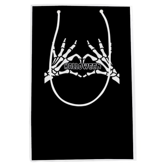 ハロウィーン – スケルトンハンドハート ミディアムペーパーバッグ (正面)