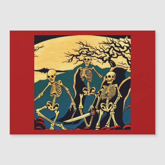 ハロウィーン – スケルトン木版画4 (正面)