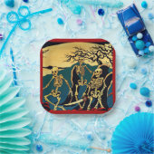 ハロウィーン – スケルトン木版画4 ペーパープレート (パーティー)