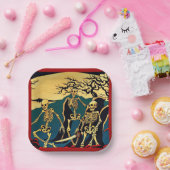 ハロウィーン – スケルトン木版画4 ペーパープレート (パーティー)