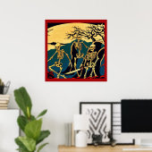 ハロウィーン – スケルトン木版画4 ポスター (ホームオフィス)