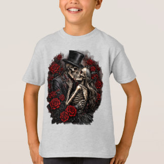 ハロウィーン スケルトン カップル ゴシック ローズ キッズ Tシャツ