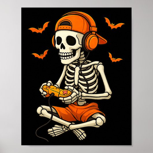 ハロウィーン スケルトン ゲーマー ゲーム好き おもしろい ゲーミング ポスター (正面)