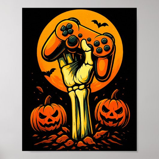 ハロウィーン スケルトン ゲーマー ゲーム コントローラー B ポスター (正面)