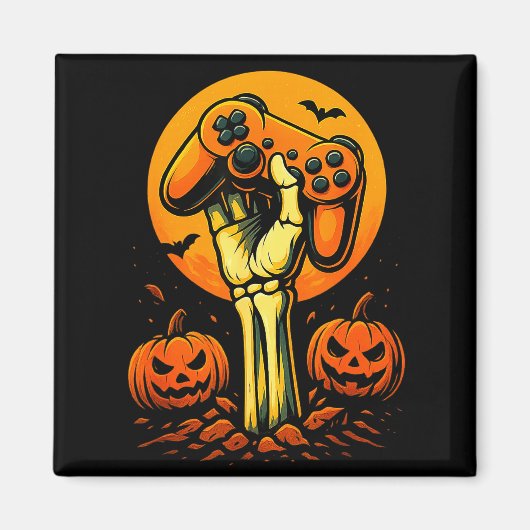 ハロウィーン スケルトン ゲーマー ゲーム コントローラー B マグネット (正面)