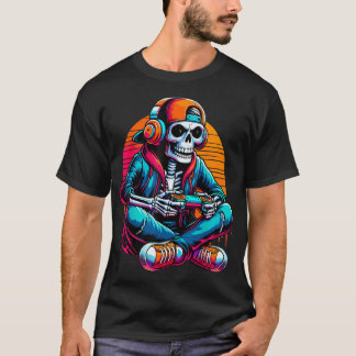 ハロウィーン スケルトン ゲーマー ビデオ ゲーム Tシャツ