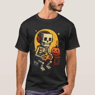 ハロウィーン スケルトン ゲーマー ピクセル ゲーム好き男子 Tシャツ