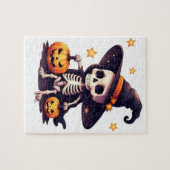 ハロウィーン スケルトン パズル - かわいい魔女スケルトン wi (横)