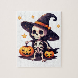 ハロウィーン スケルトン パズル - かわいい魔女スケルトン wi