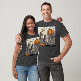 ハロウィーン スケルトン パンプキン フクロウ ダーク グラフィックTシャツ Tシャツ