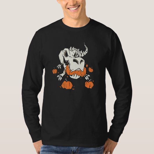 ハロウィーン スケルトン 恐竜 パンプキン Tシャツ (正面)