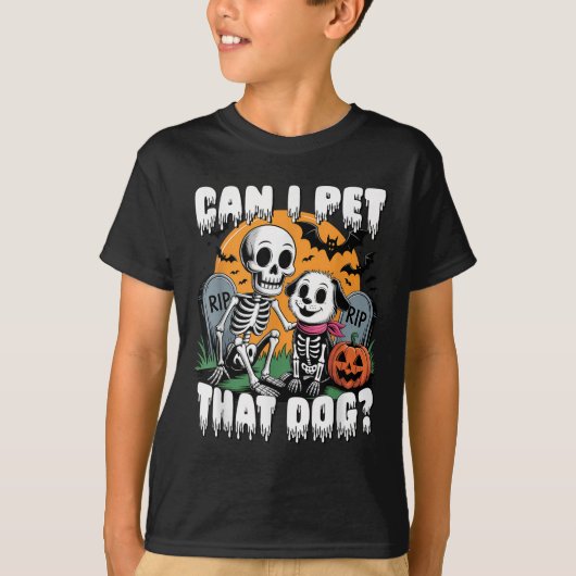 ハロウィーン スケルトン 触ってもいいですか その犬  Tシャツ (正面)