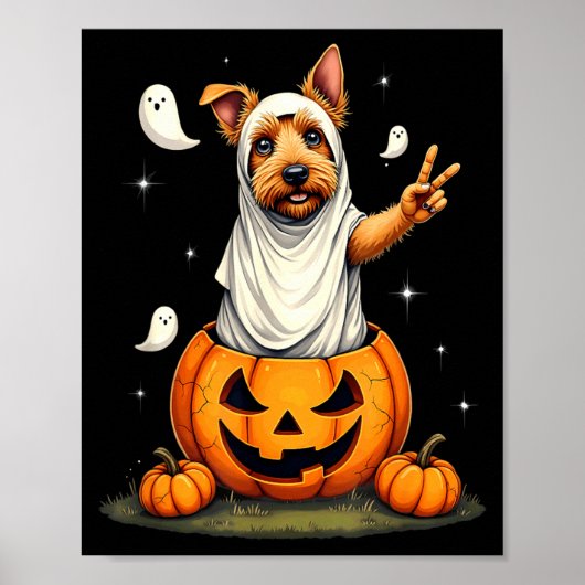 ハロウィーン スコティッシュ テリア おばけのかぼちゃ ポスター (正面)