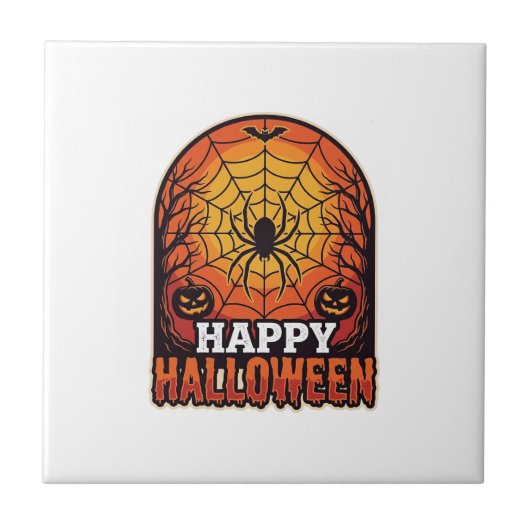 ハロウィーン スパイダーウェブ ヴィンテージ 彫刻デザイン タイル (正面)