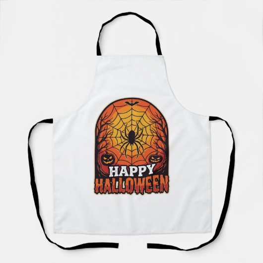 ハロウィーン スパイダーウェブ ヴィンテージ 彫刻 デザイン エプロン (正面)