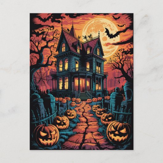 ハロウィーン スプーキー お化け屋敷 カボチャ ポストカード (正面)
