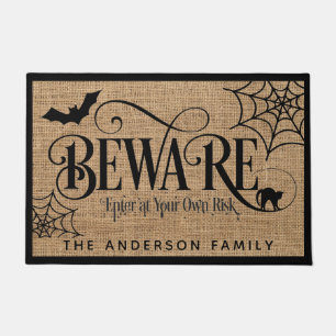 ハロウィーン スプーキー カントリー風ジュート 麻布 BEWARE ドアマット
