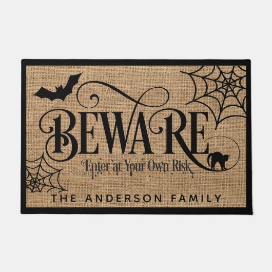 ハロウィーン スプーキー カントリー風ジュート 麻布 BEWARE ドアマット (正面)