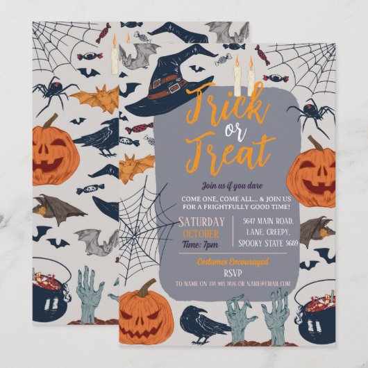 ハロウィーン スプーキー ゴースト パーティー パンプキン 招待状 (正面/裏面)