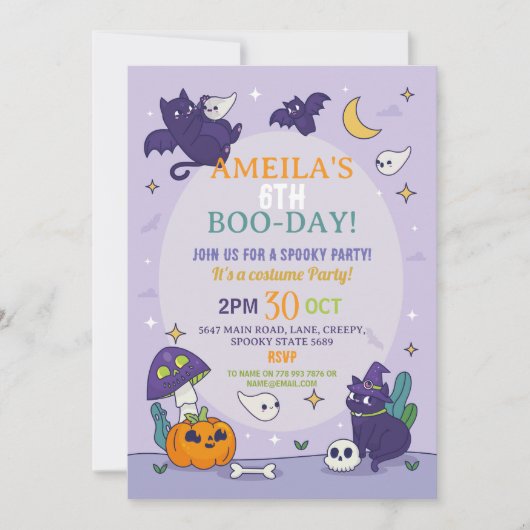 ハロウィーン スプーキー ゴースト パーティー 誕生日 招待状 (正面)