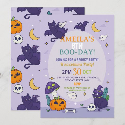 ハロウィーン スプーキー ゴースト パーティー 誕生日 招待状 (正面/裏面)