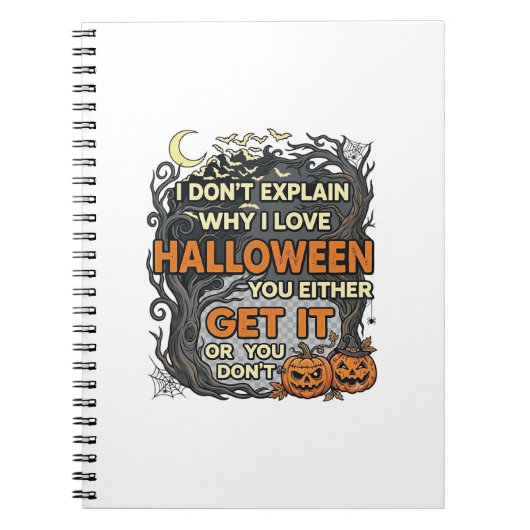 ハロウィーン スプーキー ツリー かぼちゃ コウモリ クモの巣 ノートブック (正面)