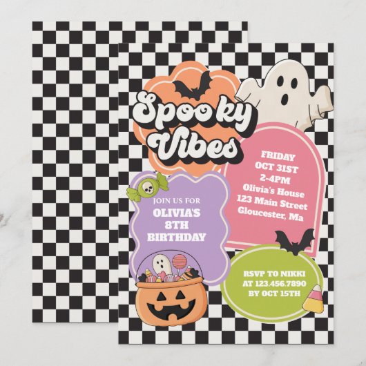 ハロウィーン スプーキー ビバーズ 誕生日 招待状 (正面/裏面)