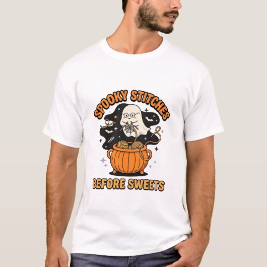 ハロウィーン スプーキー ヤーン ゴースト Tシャツ (正面)