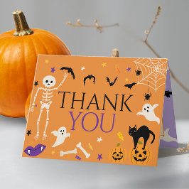 ハロウィーン スプーキー ワン 1歳の誕生日 オレンジ色の折りたたみ サンキューカード