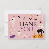 ハロウィーン スプーキー ワン 1歳の誕生日 ピンク サンキューカード (正面)