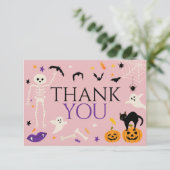 ハロウィーン スプーキー ワン 1歳の誕生日 ピンク サンキューカード (スタンド正面)