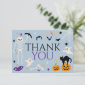 ハロウィーン スプーキー ワン 1歳の誕生日 ブルー サンキューカード (スタンド正面)