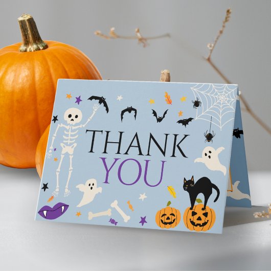 ハロウィーン スプーキー ワン 1歳の誕生日 青い折りたたみカード サンキューカード