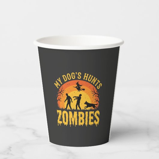 ハロウィーン・ゾンビ狩りの犬デザイン 紙コップ (正面)